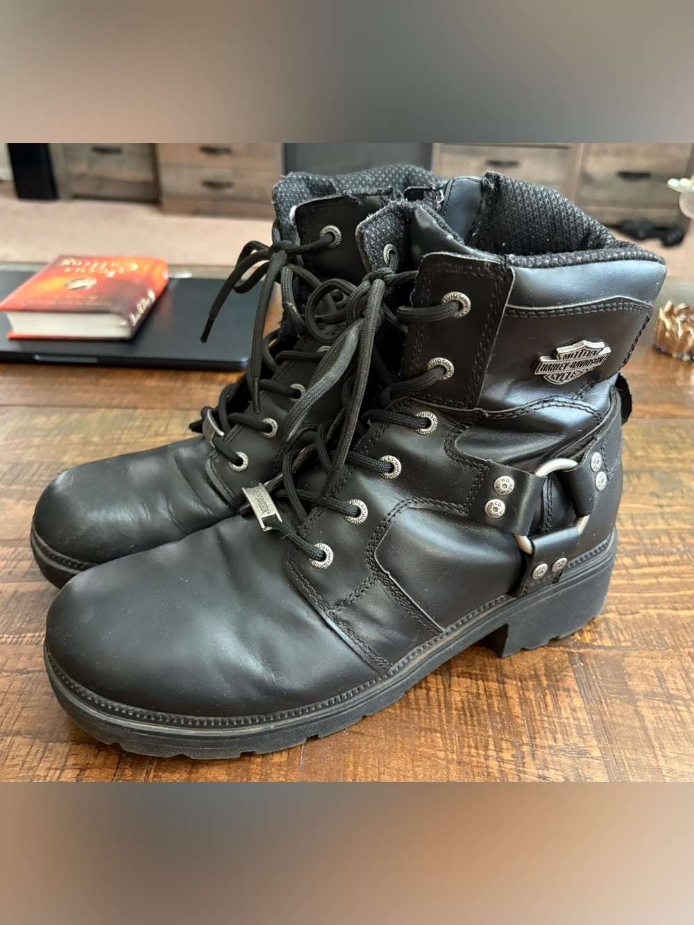 Harley-Davidson Women’s Jocelyn Black Leather Harness Riding Boots Size 9.5M EC
